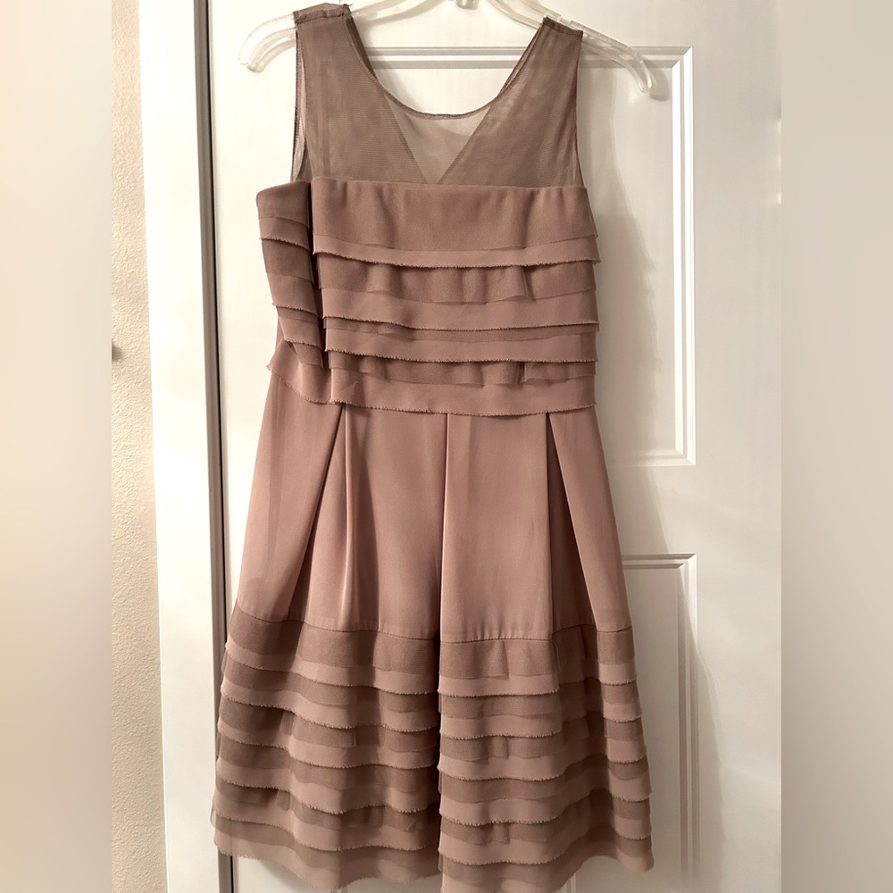 Ya Los Angeles Neutral Blush Silk Dress M NWT Sheer Feminine Romantic